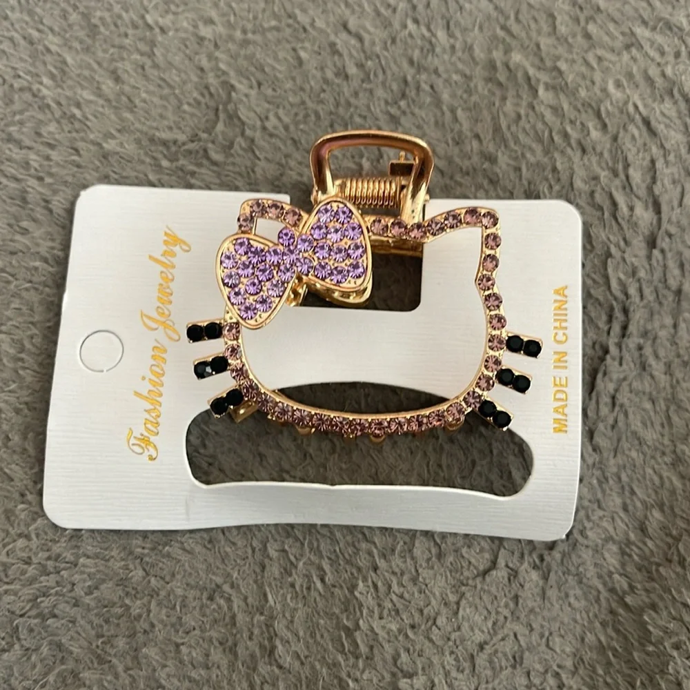Gold Cat Hello Kitty metal and rhinestone Hair Clip nwt